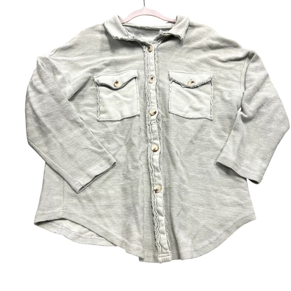 Women's Baby Blue Distressed Button Down Shacket Size Medium